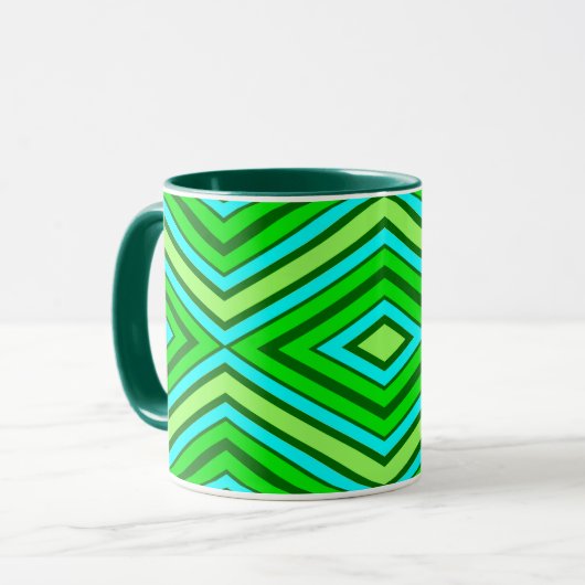 Mid Century Diamond Pattern Jade Green en Aqua Mok (Voorkant links)