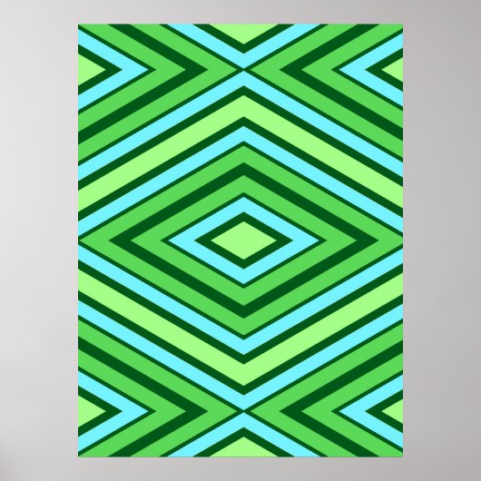 Mid Century Diamond Pattern Jade Green en Aqua Poster (Voorkant)