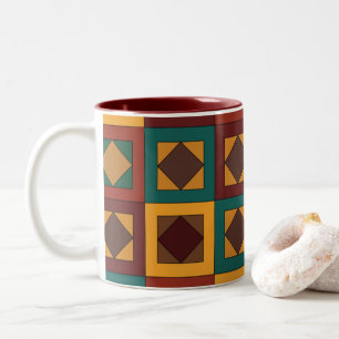 Mid Century Diamond Square Geometrisch Patroon Tweekleurige Koffiemok