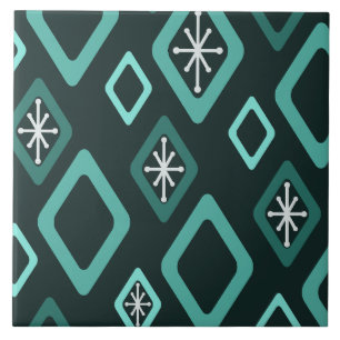 Mid Century Diamonds Blauwgroen Tegeltje