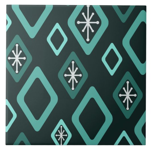 Mid Century Diamonds Blauwgroen Tegeltje (Voorkant)