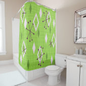 Mid Century Diamonds Starbursts Chartreuse Douchegordijn (In situ)