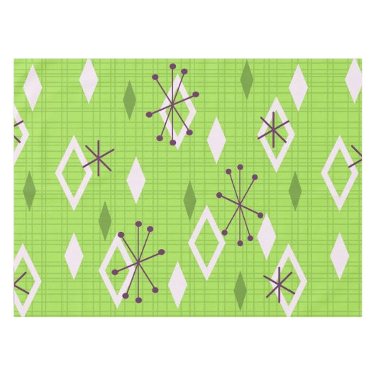 Mid Century Diamonds Starbursts Chartreuse Tafelkleed (Voorkant (Horizontaal))