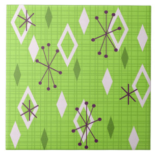 Mid Century Diamonds Starbursts Chartreuse Tegeltje