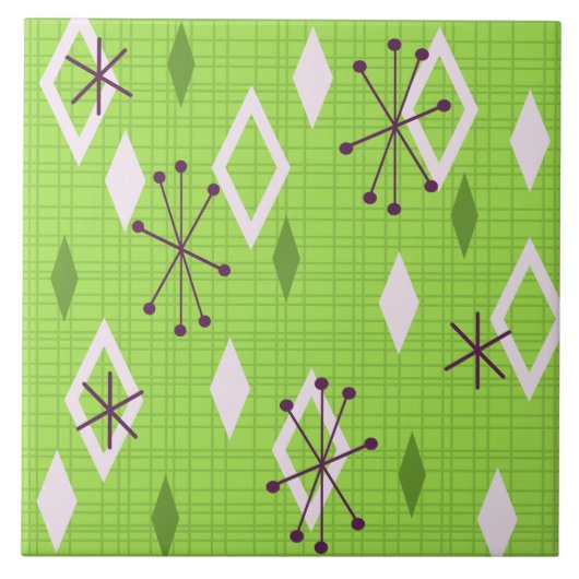 Mid Century Diamonds Starbursts Chartreuse Tegeltje (Voorkant)