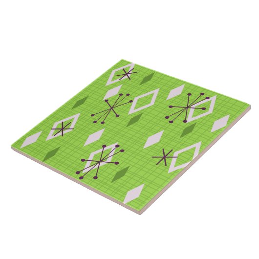 Mid Century Diamonds Starbursts Chartreuse Tegeltje (Zijkant)