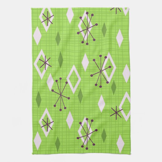 Mid Century Diamonds Starbursts Chartreuse Theedoek (Verticaal)