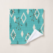 Mid Century Diamonds Starbursts Turquoise Bad Handdoek (Wasdoekje)