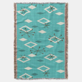 Mid Century Diamonds Starbursts Turquoise Deken (Voorkant Verticaal)