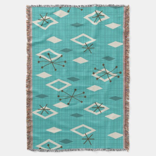 Mid Century Diamonds Starbursts Turquoise Deken (Voorkant Verticaal)