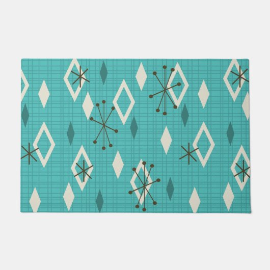Mid Century Diamonds Starbursts Turquoise Deurmat (Voorkant)