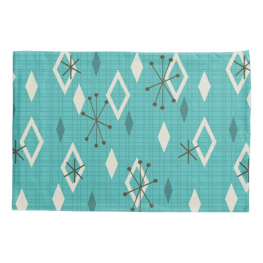 Mid Century Diamonds Starbursts Turquoise Kussensloop (Achterkant)