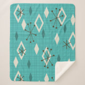 Mid Century Diamonds Starbursts Turquoise Sherpa Deken (Voorkant)