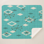 Mid Century Diamonds Starbursts Turquoise Sherpa Deken (Voorkant (horizontaal))