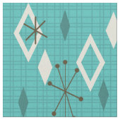 Mid Century Diamonds Starbursts Turquoise Stof (Close Up)