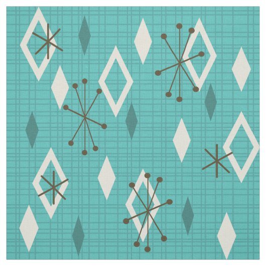 Mid Century Diamonds Starbursts Turquoise Stof (Swatch)