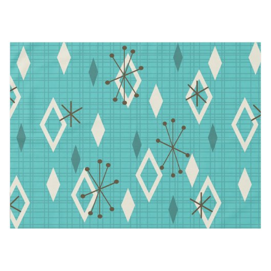 Mid Century Diamonds Starbursts Turquoise Tafelkleed (Voorkant (Horizontaal))