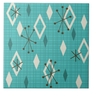 Mid Century Diamonds Starbursts Turquoise Tegeltje