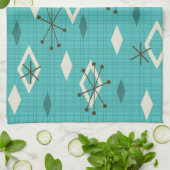 Mid Century Diamonds Starbursts Turquoise Theedoek (Gevouwen)