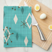 Mid Century Diamonds Starbursts Turquoise Theedoek (Quarter Fold)