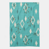 Mid Century Diamonds Starbursts Turquoise Theedoek (Verticaal)