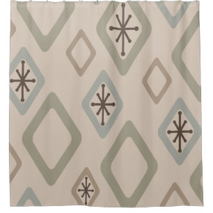 Mid Century Diamonds Zachte Neutralen Douchegordijn