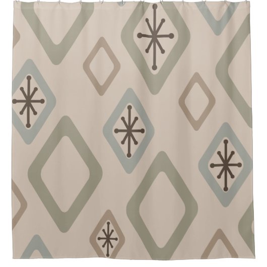 Mid Century Diamonds Zachte Neutralen Douchegordijn (Voorkant)