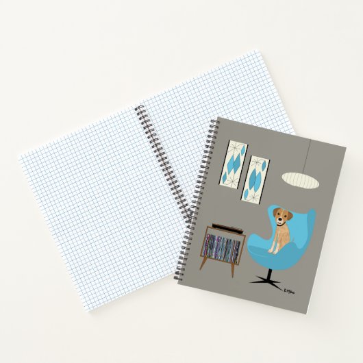 Mid Century Dog with Record Player Notitieboek (Binnen)