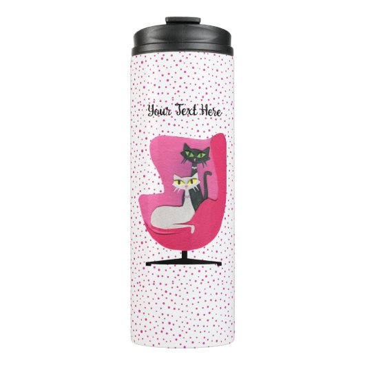 Mid Century Fancy Cats in Pink Chair Polka Dots Thermosbeker (Voorkant)