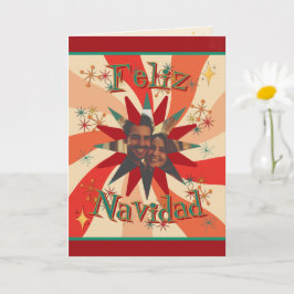Mid Century Feliz Navidad Photo and Message Kaart