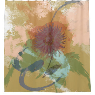 Mid Century Floral Abstract Blush Mint Green Gold Douchegordijn