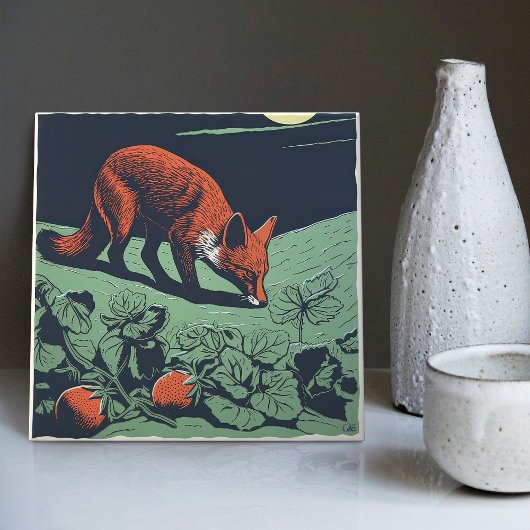 Mid-Century Foxy Strawberry Hunt: betoveren Tegeltje