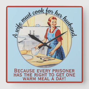 Mid Century  Fun Wife moet een kook voor de man zi Vierkante Klok