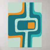 Mid Century Funky Abstract Aqua, Sinaasappel, Blau Poster (Voorkant)