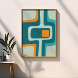Mid Century Funky Abstract Aqua, Sinaasappel, Blau Poster