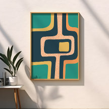 Mid Century Funky Abstract Blauwgroen, geel, Sinaa