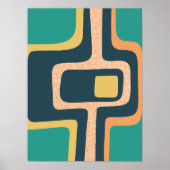 Mid Century Funky Abstract Blauwgroen, geel, Sinaa Poster (Voorkant)