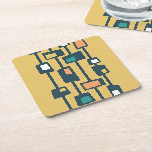 Mid Century Funky Blocks Geel Kartonnen Onderzetters (Schuin)