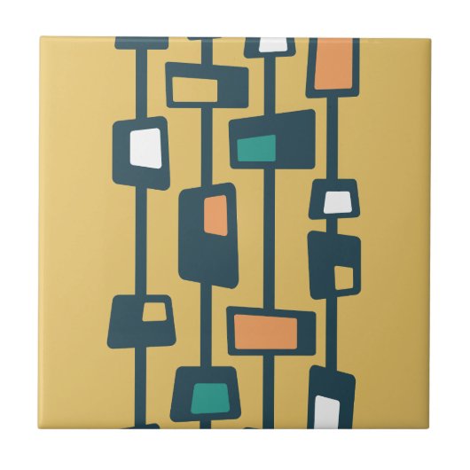 Mid Century Funky Blocks Geel Tegeltje (Voorkant)