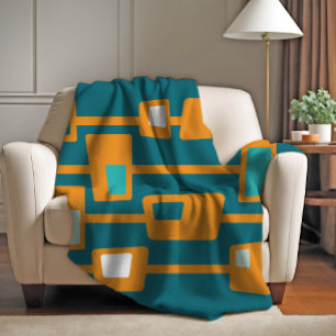 Mid Century Funky Blocks Sinaasappel Fleece Deken