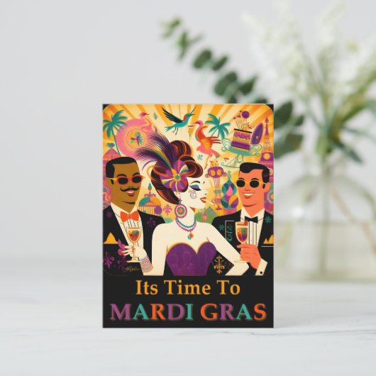 Mid Century Futuristische Mardi Gras Cocktail Part Briefkaart (Staand voorkant)