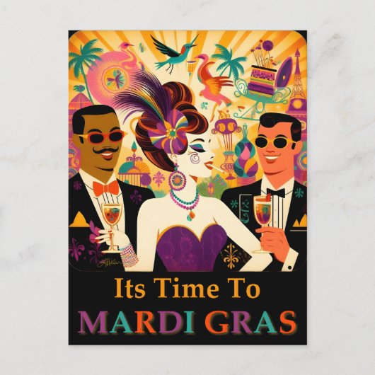 Mid Century Futuristische Mardi Gras Cocktail Part Briefkaart (Voorkant)