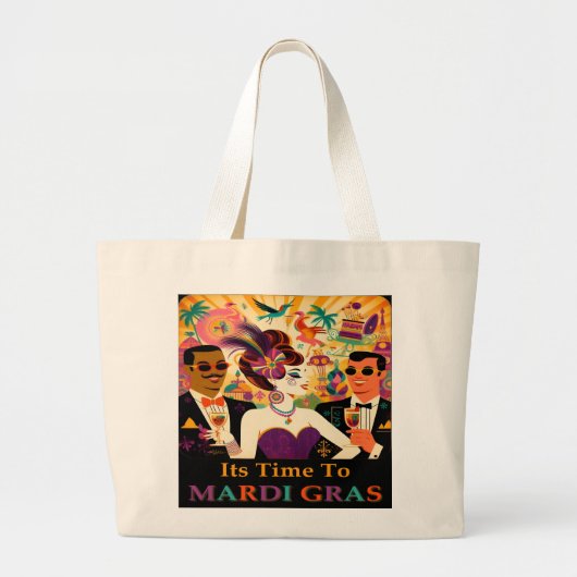 Mid Century Futuristische Mardi Gras Cocktail Part Grote Tote Bag (Voorkant)