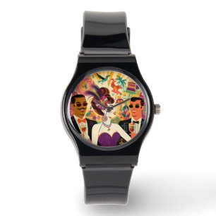 Mid Century Futuristische Mardi Gras Cocktail Part Horloge