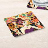 Mid Century Futuristische Mardi Gras Cocktail Part Kartonnen Onderzetters (Schuin)