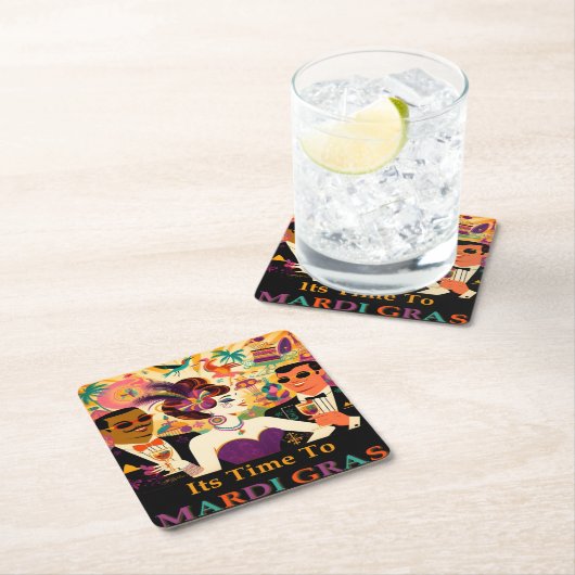 Mid Century Futuristische Mardi Gras Cocktail Part Kartonnen Onderzetters (Insitu)