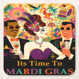 Mid Century Futuristische Mardi Gras Cocktail Part Kartonnen Onderzetters