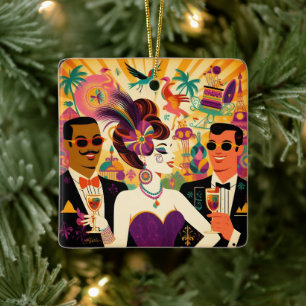 Mid Century Futuristische Mardi Gras Cocktail Part Keramisch Ornament