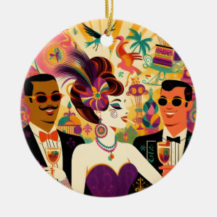 Mid Century Futuristische Mardi Gras Cocktail Part Keramisch Ornament