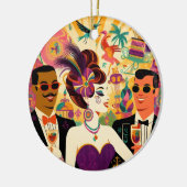 Mid Century Futuristische Mardi Gras Cocktail Part Keramisch Ornament (Links)